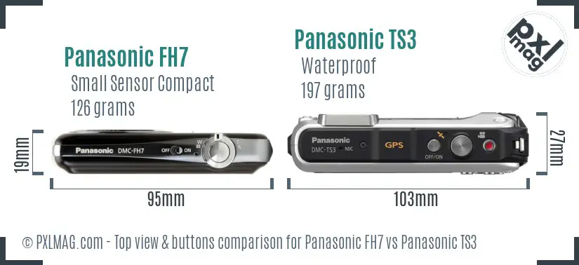 Panasonic FH7 vs Panasonic TS3 top view buttons comparison Panasonic FH7 vs Panasonic TS3 top view buttons comparison