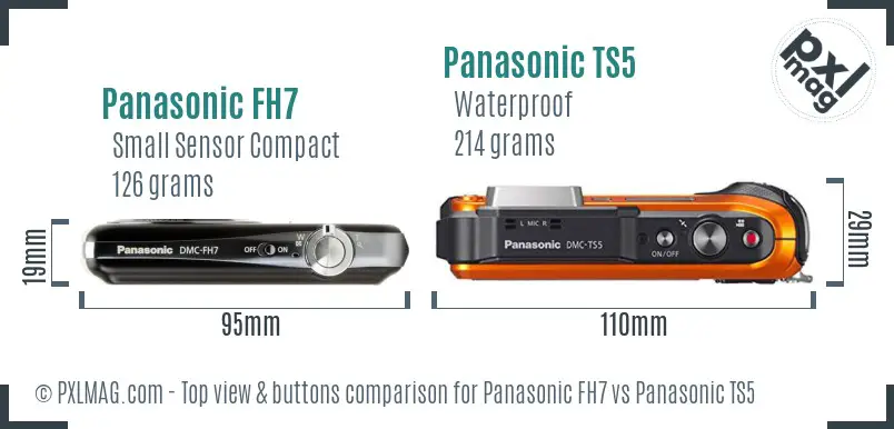 Panasonic FH7 vs Panasonic TS5 top view buttons comparison