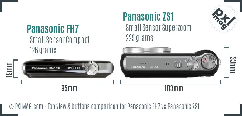 Panasonic FH7 vs Panasonic ZS1 top view buttons comparison