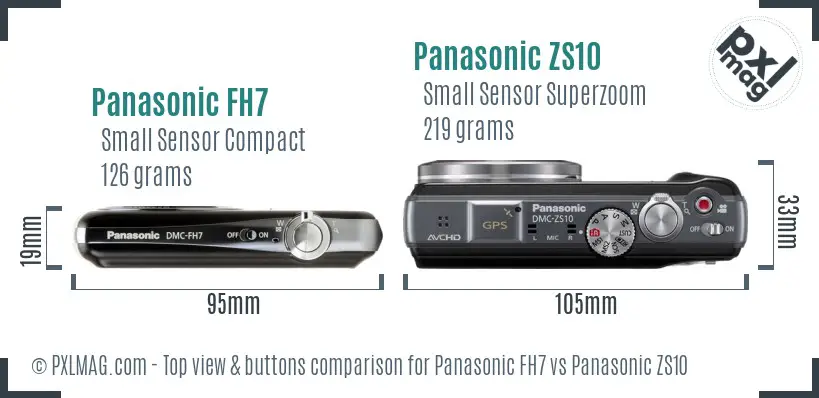 Panasonic FH7 vs Panasonic ZS10 top view buttons comparison