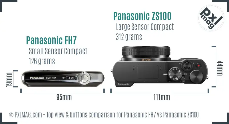 Panasonic FH7 vs Panasonic ZS100 top view buttons comparison