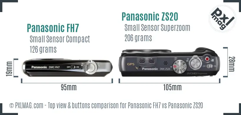 Panasonic FH7 vs Panasonic ZS20 top view buttons comparison