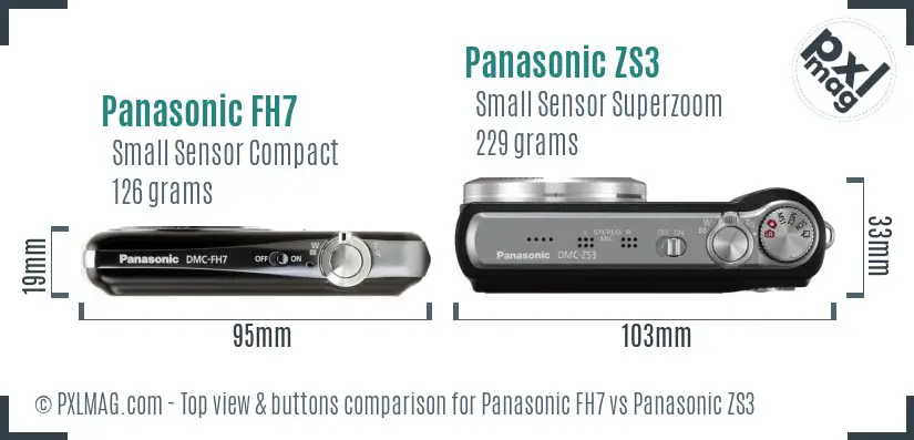 Panasonic FH7 vs Panasonic ZS3 top view buttons comparison