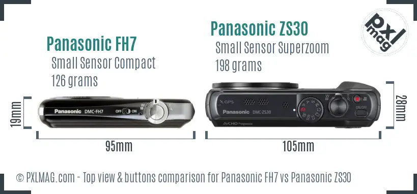 Panasonic FH7 vs Panasonic ZS30 top view buttons comparison