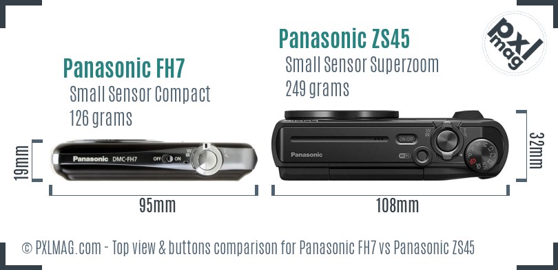 Panasonic FH7 vs Panasonic ZS45 top view buttons comparison