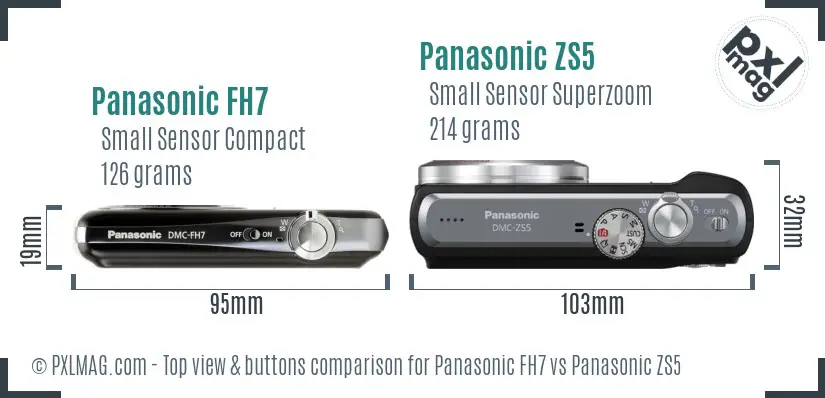 Panasonic FH7 vs Panasonic ZS5 top view buttons comparison
