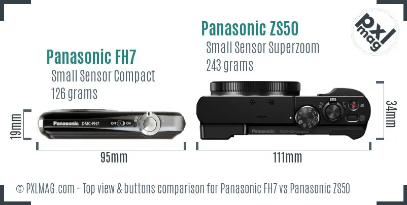 Panasonic FH7 vs Panasonic ZS50 top view buttons comparison