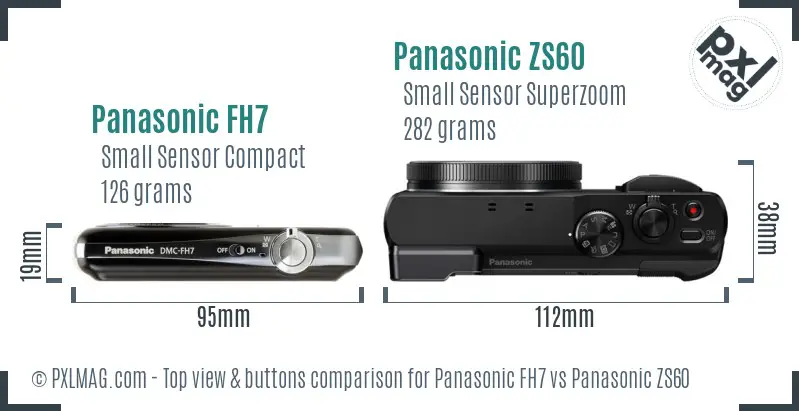 Panasonic FH7 vs Panasonic ZS60 top view buttons comparison
