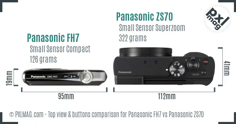 Panasonic FH7 vs Panasonic ZS70 top view buttons comparison