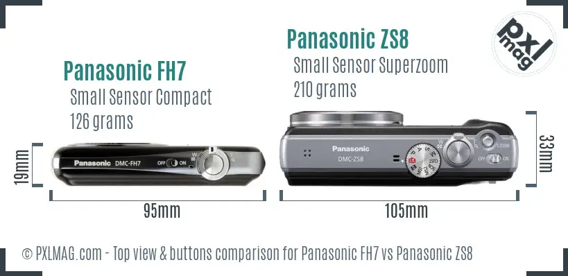 Panasonic FH7 vs Panasonic ZS8 top view buttons comparison