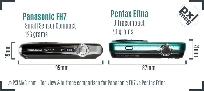 Panasonic FH7 vs Pentax Efina top view buttons comparison