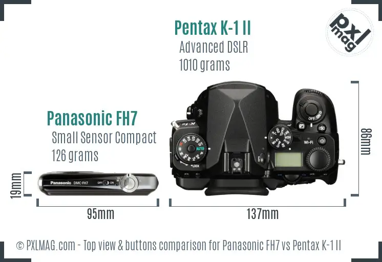 Panasonic FH7 vs Pentax K-1 II top view buttons comparison