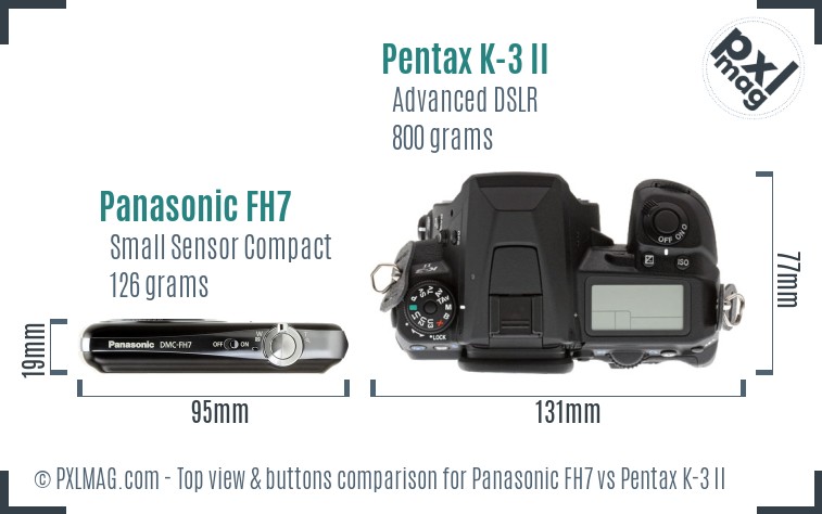Panasonic FH7 vs Pentax K-3 II top view buttons comparison