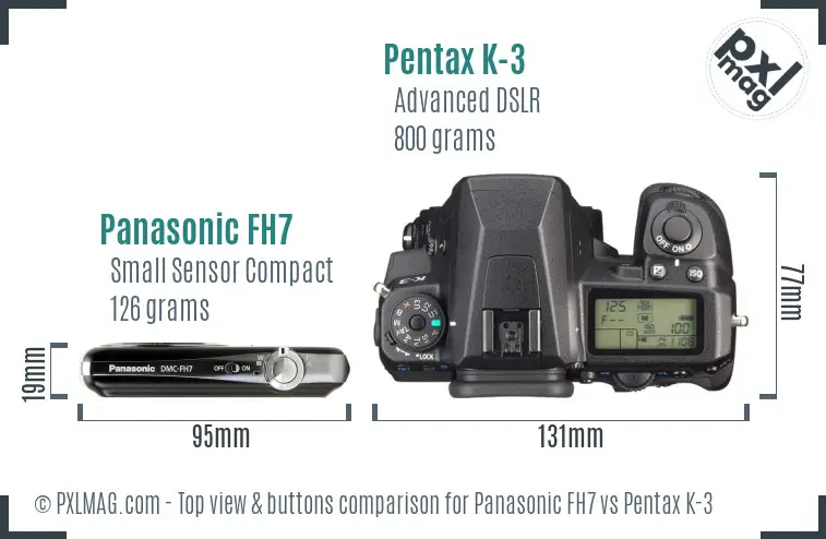 Panasonic FH7 vs Pentax K-3 top view buttons comparison