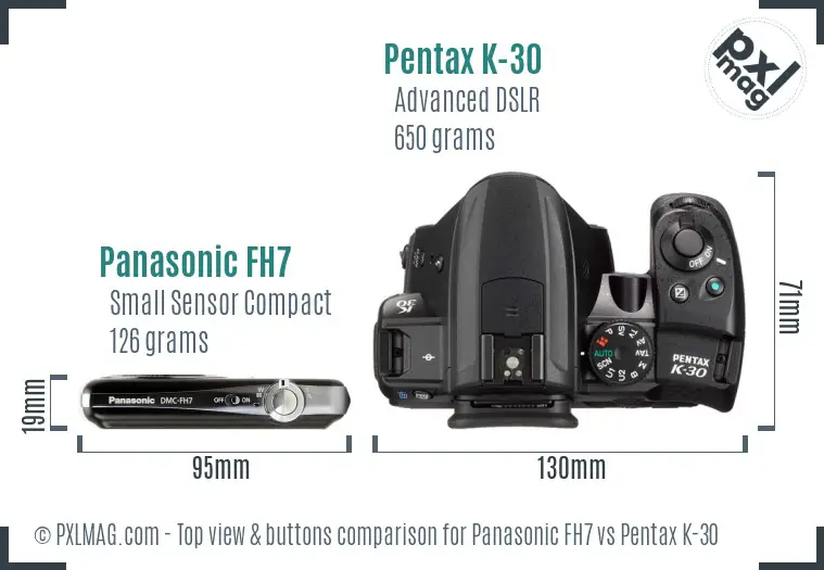 Panasonic FH7 vs Pentax K-30 top view buttons comparison