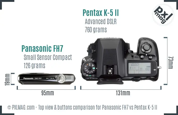 Panasonic FH7 vs Pentax K-5 II top view buttons comparison