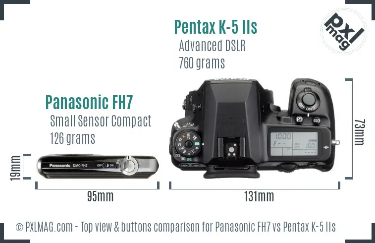 Panasonic FH7 vs Pentax K-5 IIs top view buttons comparison