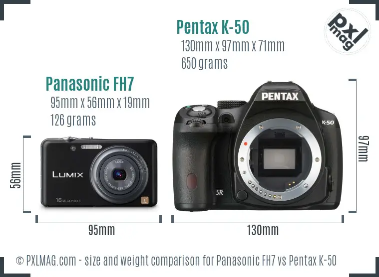 Panasonic FH7 vs Pentax K-50 size comparison
