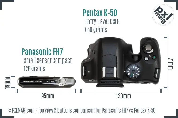 Panasonic FH7 vs Pentax K-50 top view buttons comparison