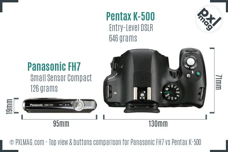 Panasonic FH7 vs Pentax K-500 top view buttons comparison