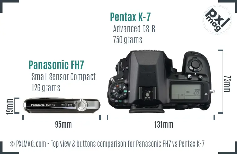 Panasonic FH7 vs Pentax K-7 top view buttons comparison