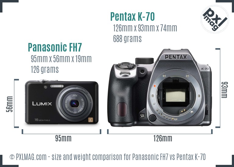 Panasonic FH7 vs Pentax K-70 size comparison