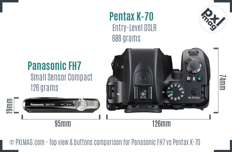 Panasonic FH7 vs Pentax K-70 top view buttons comparison