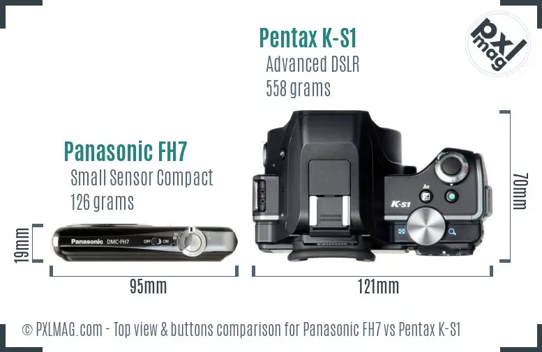 Panasonic FH7 vs Pentax K-S1 top view buttons comparison