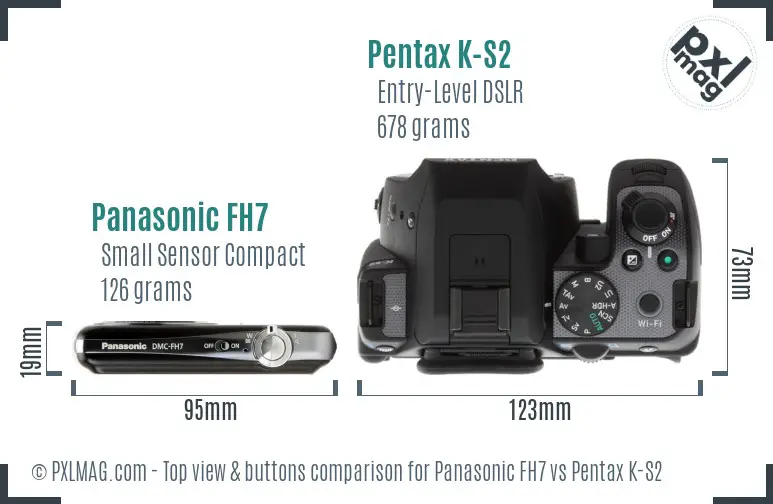 Panasonic FH7 vs Pentax K-S2 top view buttons comparison