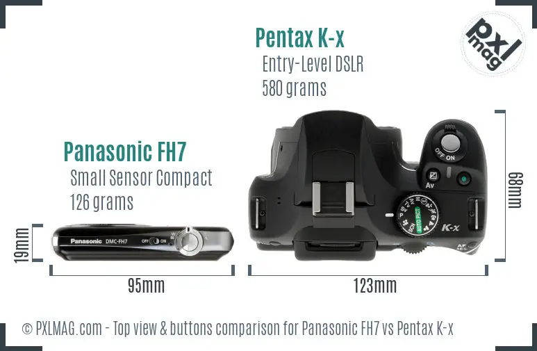 Panasonic FH7 vs Pentax K-x top view buttons comparison