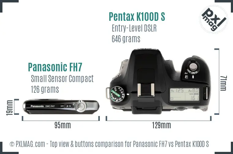 Panasonic FH7 vs Pentax K100D S top view buttons comparison