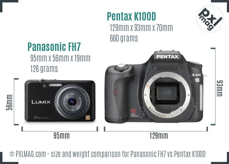 Panasonic FH7 vs Pentax K100D size comparison