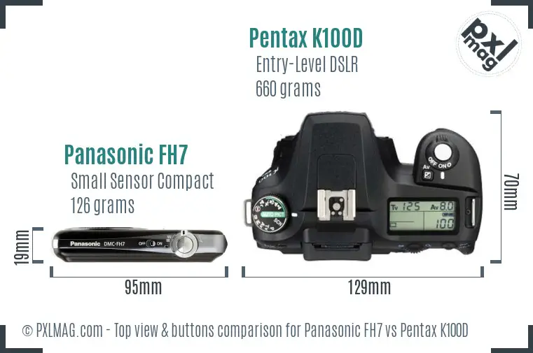 Panasonic FH7 vs Pentax K100D top view buttons comparison