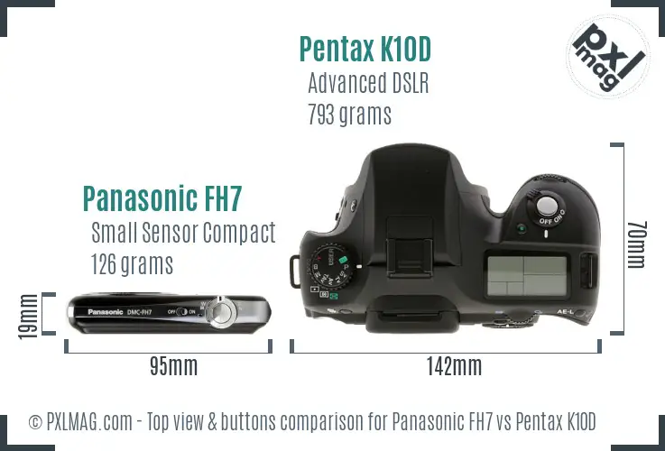 Panasonic FH7 vs Pentax K10D top view buttons comparison