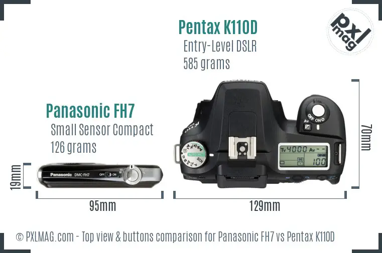 Panasonic FH7 vs Pentax K110D top view buttons comparison