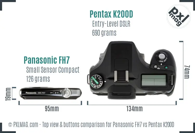 Panasonic FH7 vs Pentax K200D top view buttons comparison