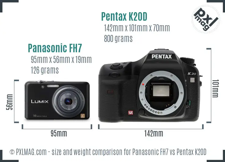 Panasonic FH7 vs Pentax K20D size comparison
