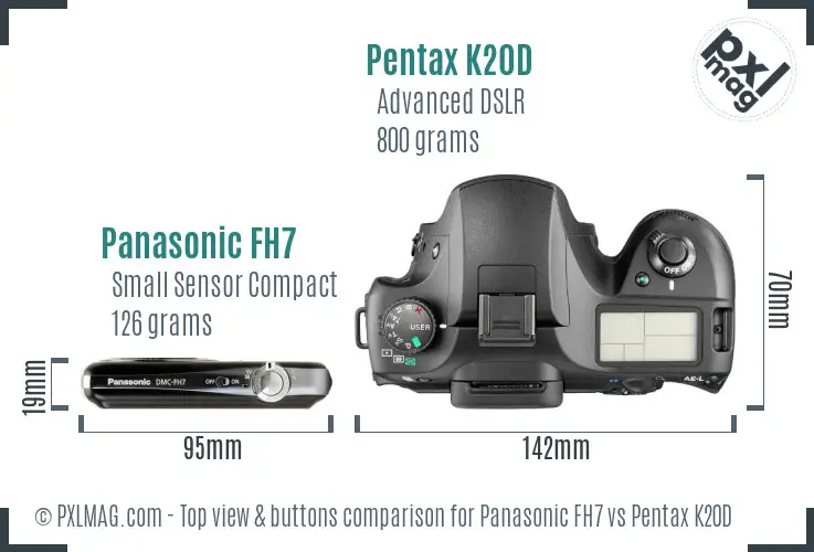 Panasonic FH7 vs Pentax K20D top view buttons comparison