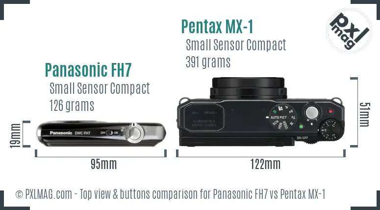 Panasonic FH7 vs Pentax MX-1 top view buttons comparison