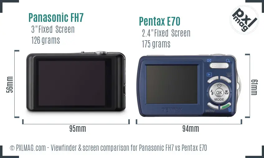 Panasonic FH7 vs Pentax E70 Screen and Viewfinder comparison