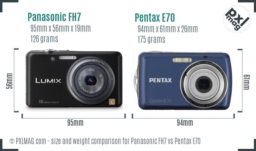 Panasonic FH7 vs Pentax E70 size comparison