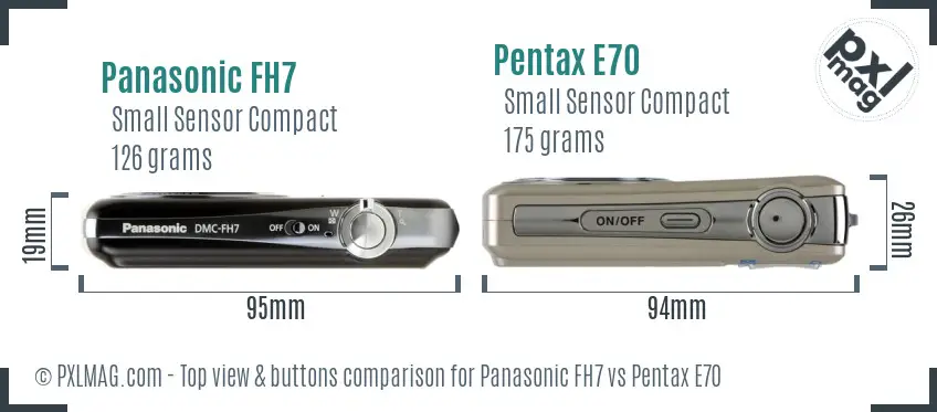 Panasonic FH7 vs Pentax E70 top view buttons comparison