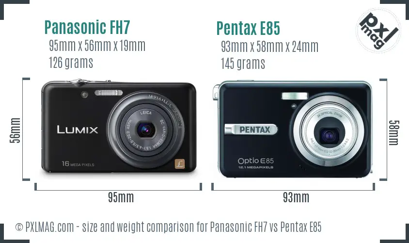 Panasonic FH7 vs Pentax E85 size comparison