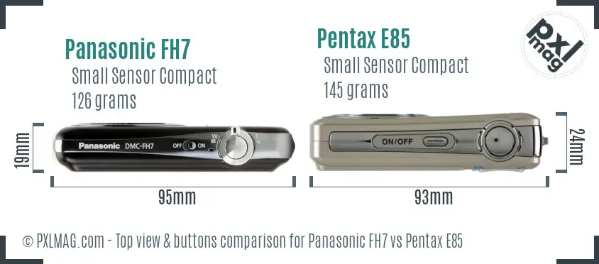 Panasonic FH7 vs Pentax E85 top view buttons comparison