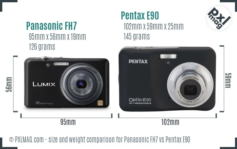 Panasonic FH7 vs Pentax E90 size comparison