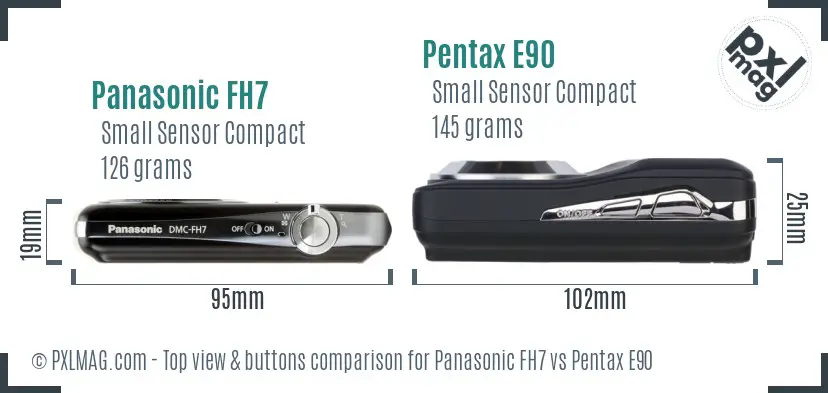 Panasonic FH7 vs Pentax E90 top view buttons comparison