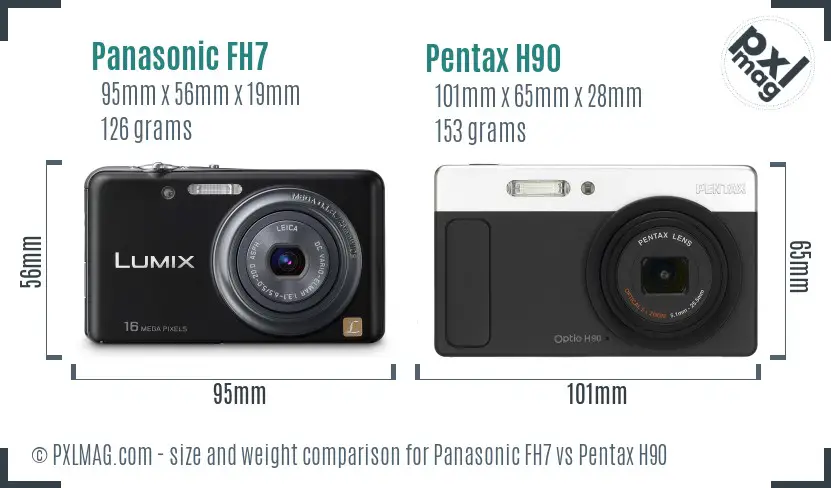 Panasonic FH7 vs Pentax H90 size comparison