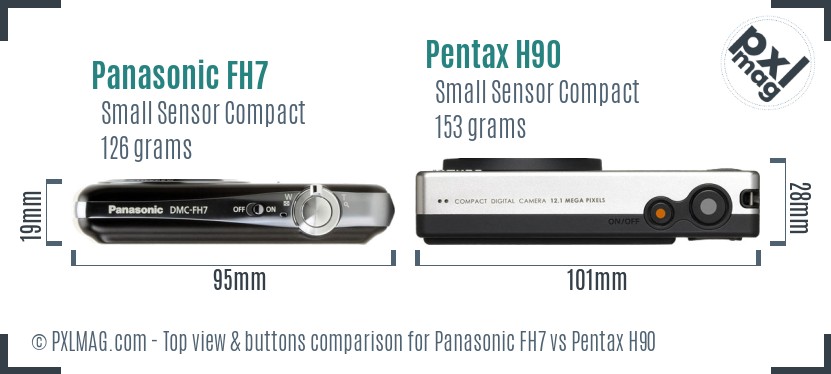 Panasonic FH7 vs Pentax H90 top view buttons comparison