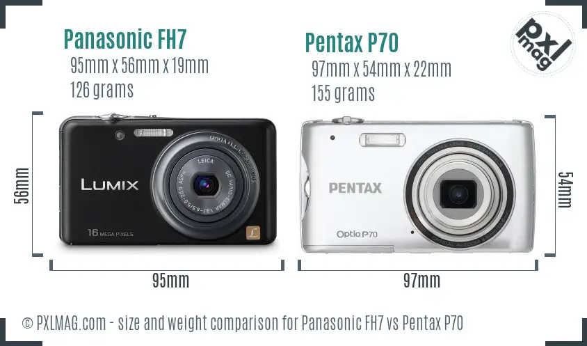Panasonic FH7 vs Pentax P70 size comparison