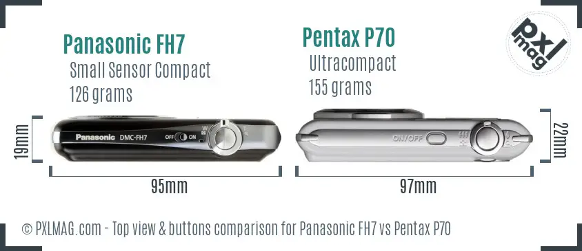 Panasonic FH7 vs Pentax P70 top view buttons comparison